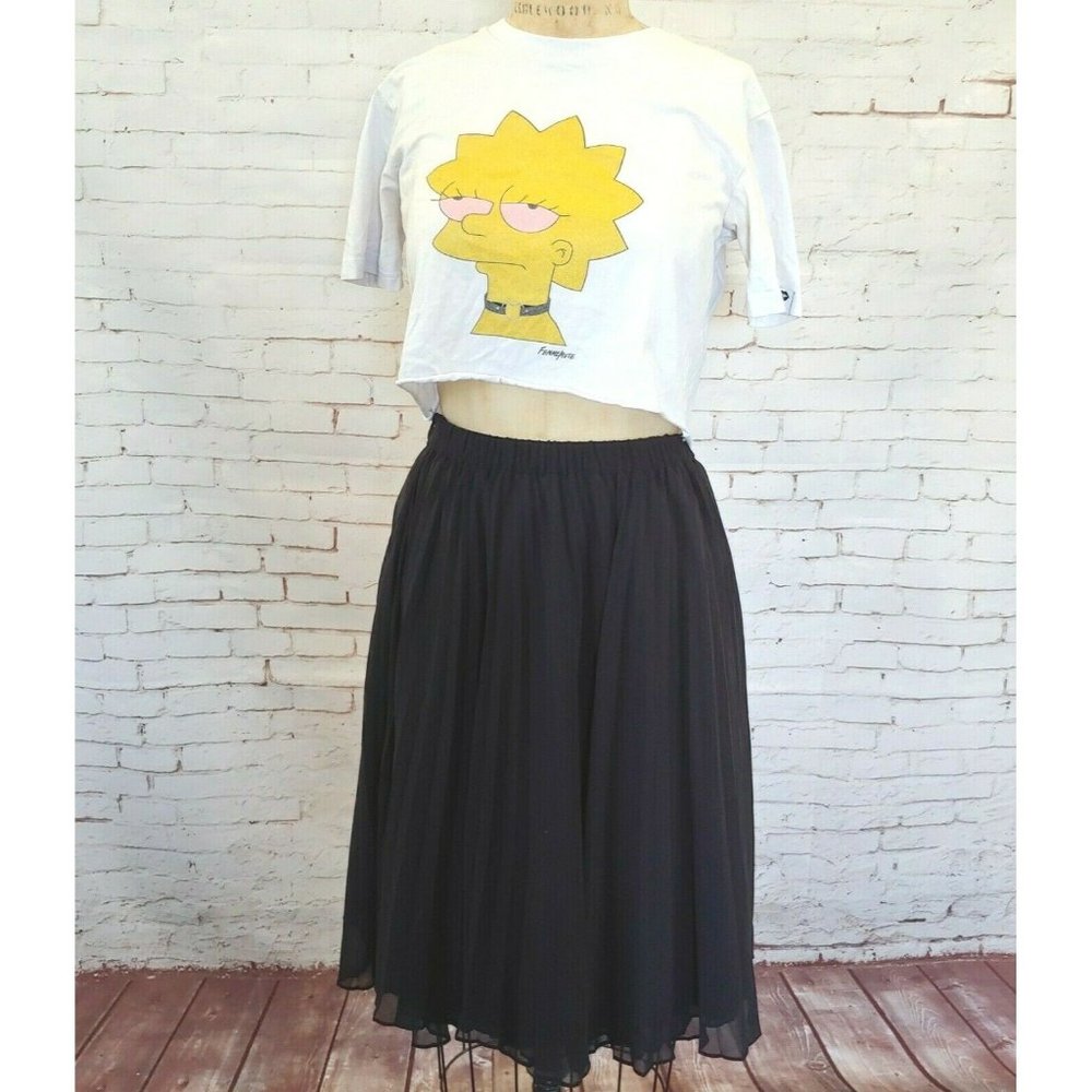 ❤️SOLD❤️ELLE Skirt Womens Size Small S Pleated Chiffon ElasticKnee Length Black - Picture 1 of 2